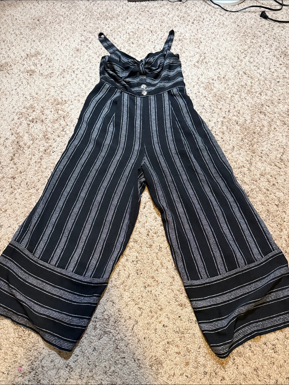 AUW Black Striped Tie-Front Wide-Leg Jumpsuit